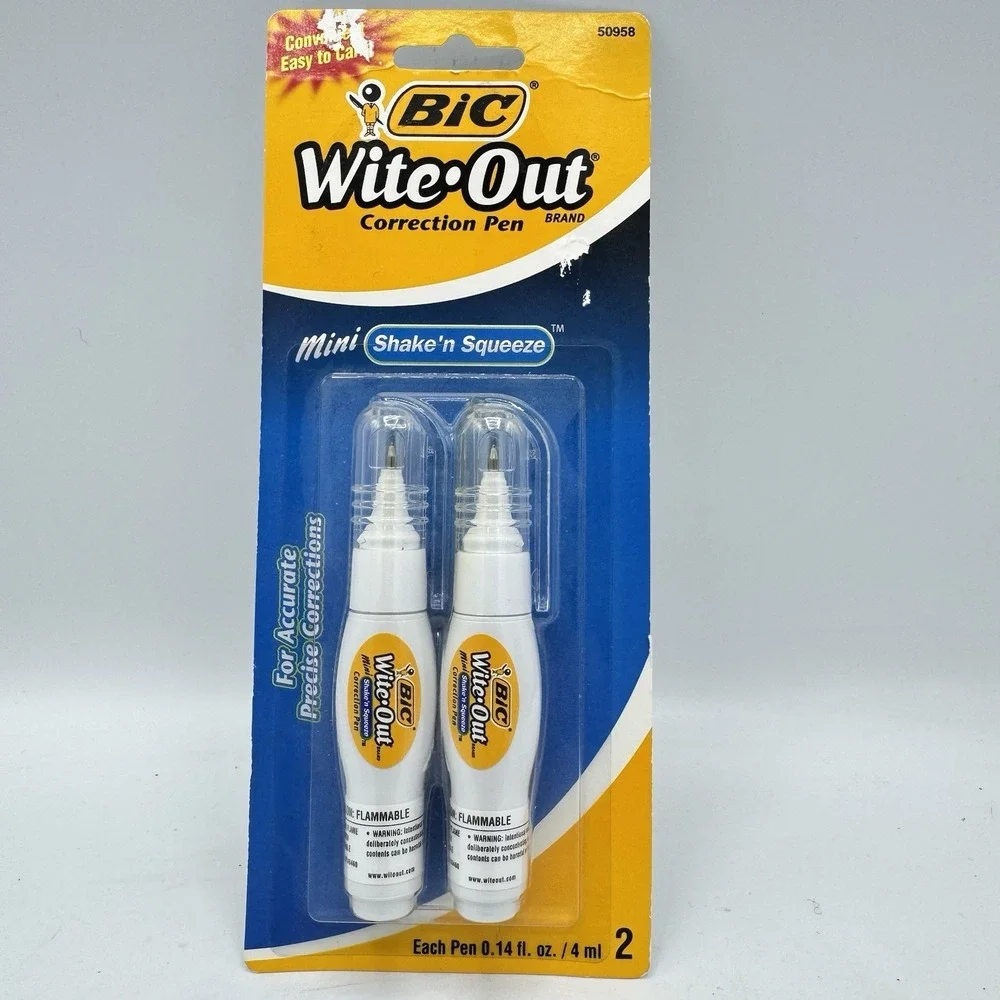 Vintage Bic Wite Out Shake N Squeeze Correction Pens 2 Pack New Sealed